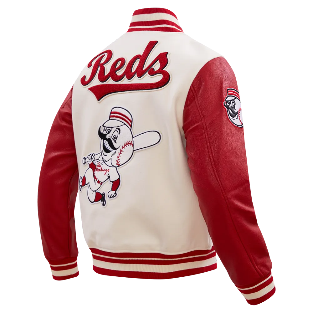 MLB CINCINNATI REDS RETRO CLASSIC MEN'S RIB WOOL VARSITY JACKET (EGGSHELL/ RED)