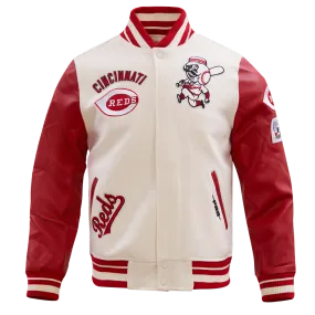 MLB CINCINNATI REDS RETRO CLASSIC MEN'S RIB WOOL VARSITY JACKET (EGGSHELL/ RED)