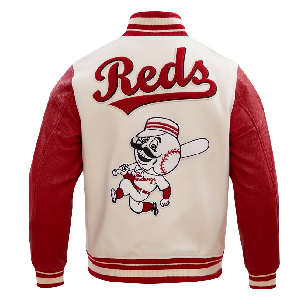 MLB CINCINNATI REDS RETRO CLASSIC MEN'S RIB WOOL VARSITY JACKET (EGGSHELL/ RED)