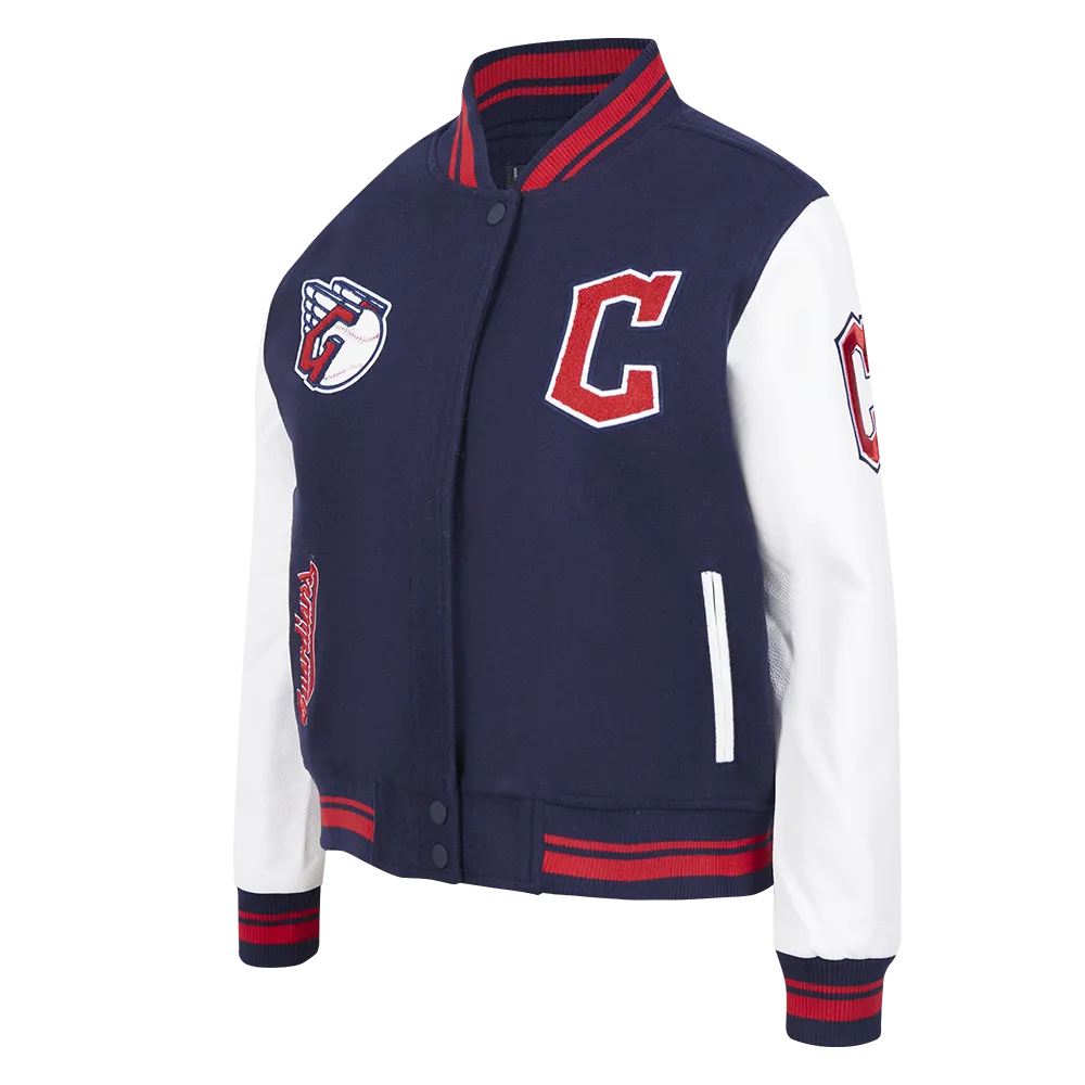 MLB CLEVELAND GUARDIANS RETRO CLASSIC WOMEN'S RIB WOOL VARSITY JACKET (MIDNIGHT NAVY/RED/MIDNIGHT NAVY)