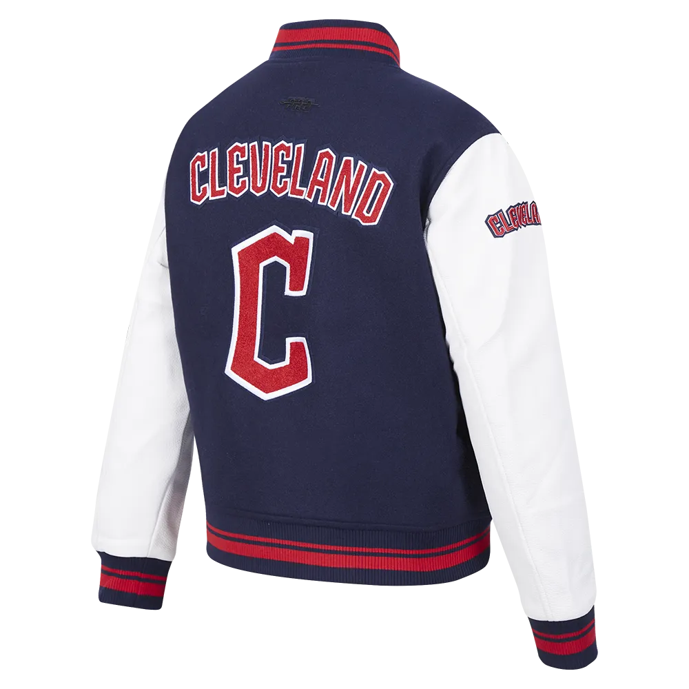 MLB CLEVELAND GUARDIANS RETRO CLASSIC WOMEN'S RIB WOOL VARSITY JACKET (MIDNIGHT NAVY/RED/MIDNIGHT NAVY)