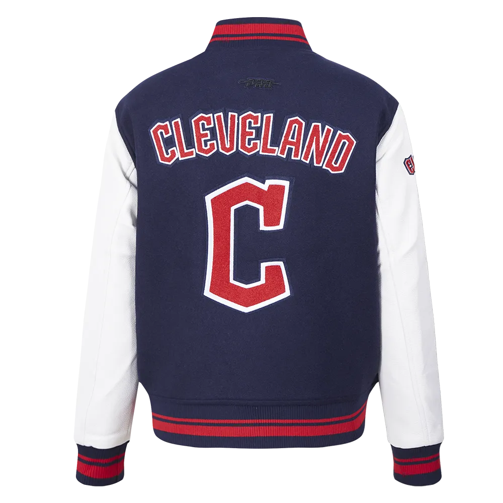 MLB CLEVELAND GUARDIANS RETRO CLASSIC WOMEN'S RIB WOOL VARSITY JACKET (MIDNIGHT NAVY/RED/MIDNIGHT NAVY)