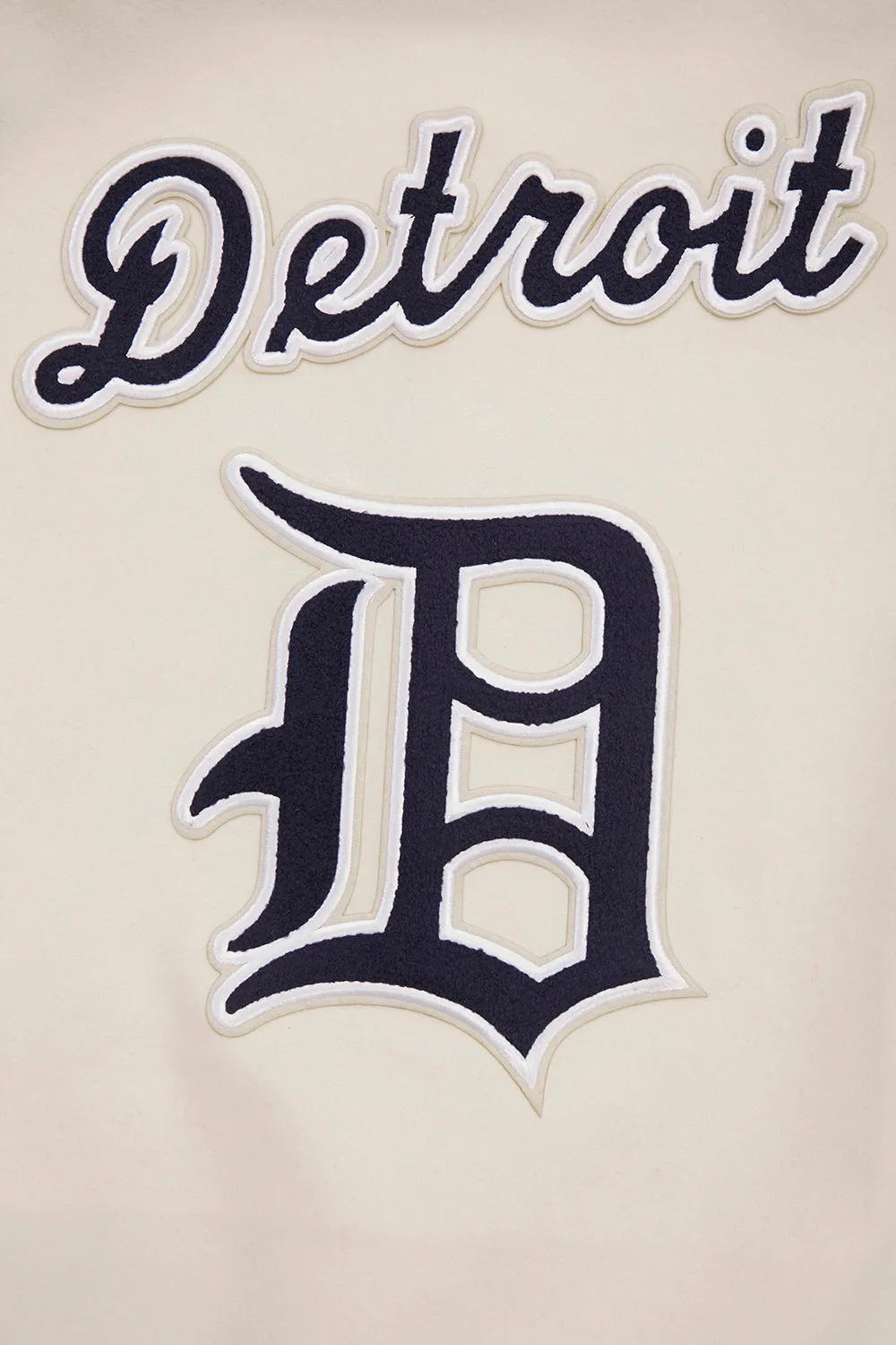 MLB DETROIT TIGERS RETRO CLASSIC MEN'S RIB WOOL VARSITY JACKET (EGGSHELL/MIDNIGHT NAVY)