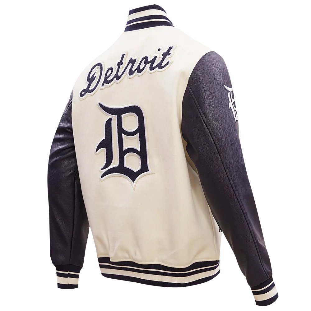 MLB DETROIT TIGERS RETRO CLASSIC MEN'S RIB WOOL VARSITY JACKET (EGGSHELL/MIDNIGHT NAVY)