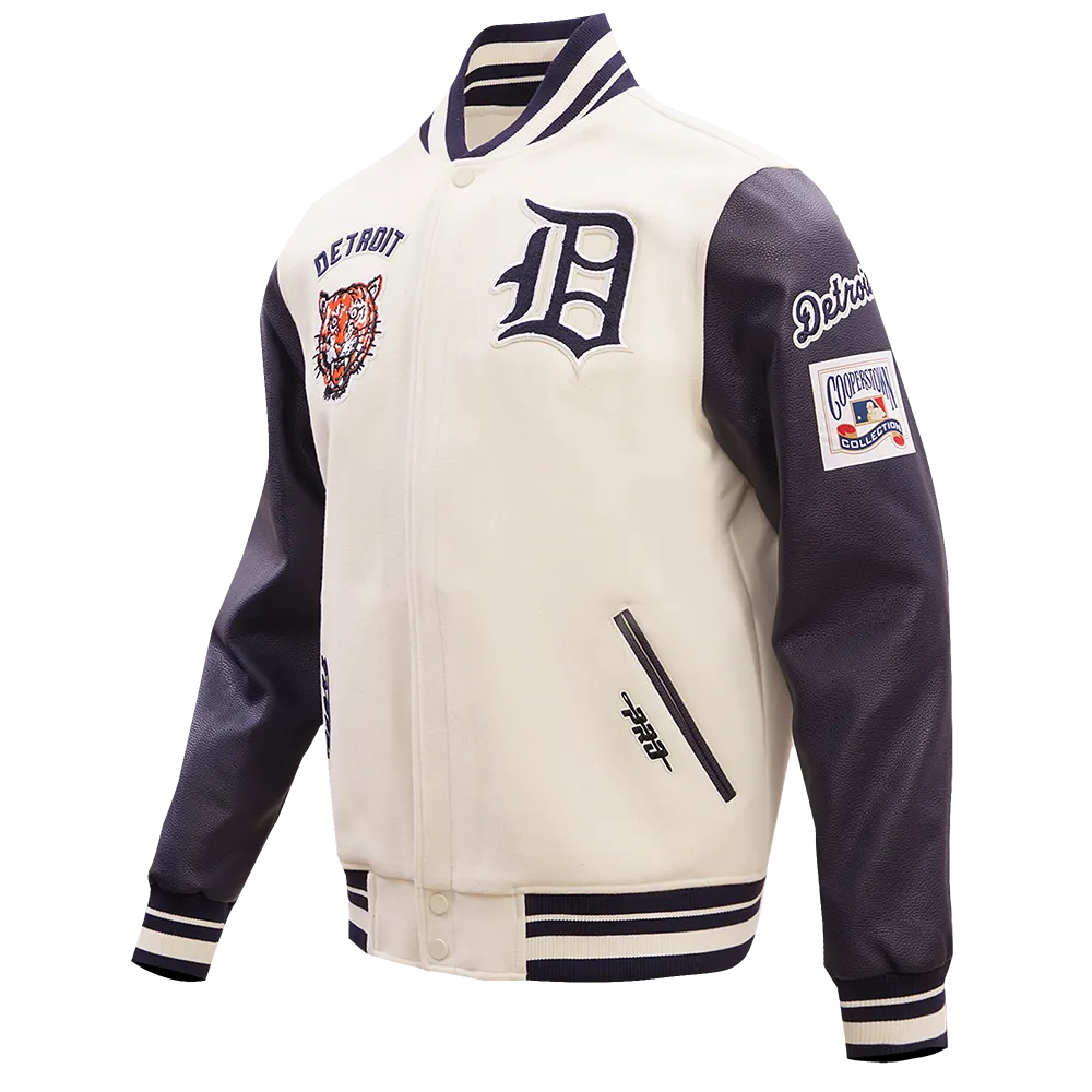 MLB DETROIT TIGERS RETRO CLASSIC MEN'S RIB WOOL VARSITY JACKET (EGGSHELL/MIDNIGHT NAVY)