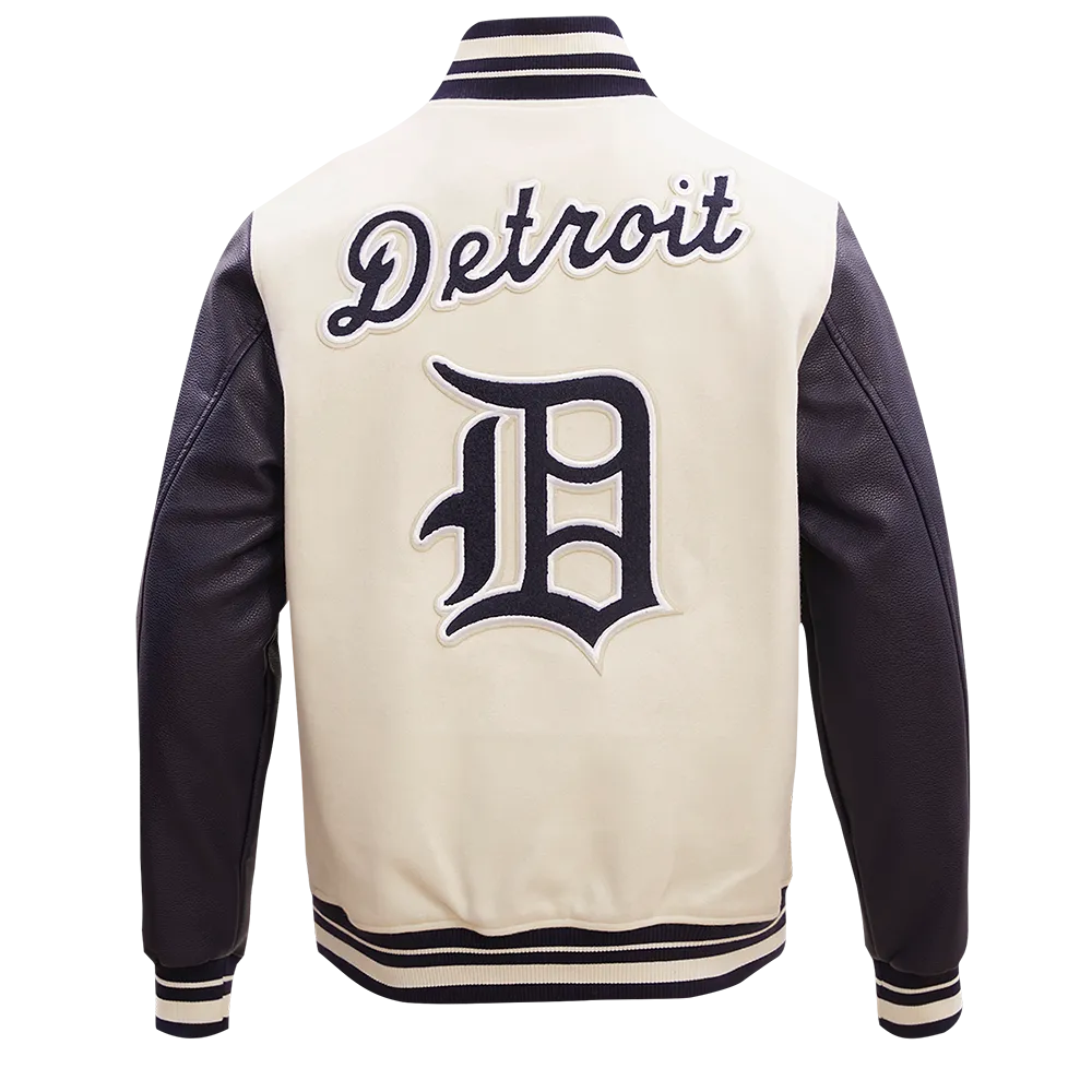 MLB DETROIT TIGERS RETRO CLASSIC MEN'S RIB WOOL VARSITY JACKET (EGGSHELL/MIDNIGHT NAVY)