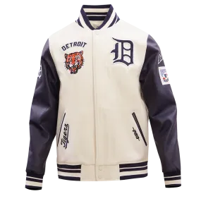 MLB DETROIT TIGERS RETRO CLASSIC MEN'S RIB WOOL VARSITY JACKET (EGGSHELL/MIDNIGHT NAVY)