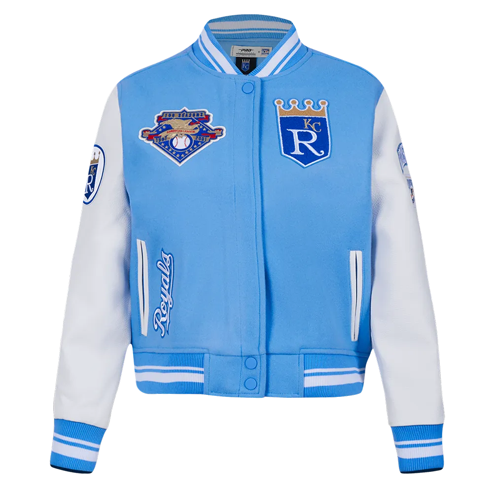 MLB KANSAS CITY ROYALS RETRO CLASSIC WOMEN'S RIB WOOL VARSITY JACKET (UNIVERSITY BLUE/WHITE)