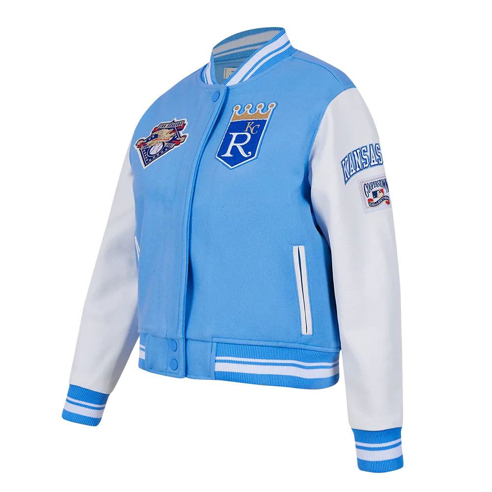 MLB KANSAS CITY ROYALS RETRO CLASSIC WOMEN'S RIB WOOL VARSITY JACKET (UNIVERSITY BLUE/WHITE)