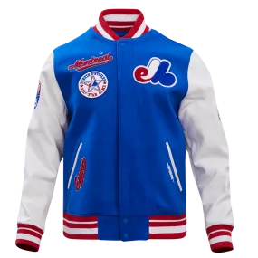 MLB MONTREAL EXPOS RETRO CLASSIC MEN'S RIB WOOL VARSITY JACKET (ROYAL BLUE/RED)