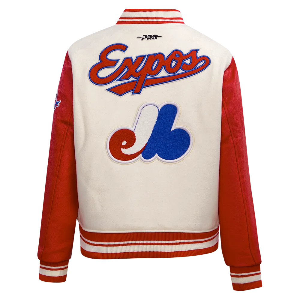 MLB MONTREAL EXPOS RETRO CLASSIC WOMEN'S RIB WOOL VARSITY JACKET (EGGSHELL/ RED)