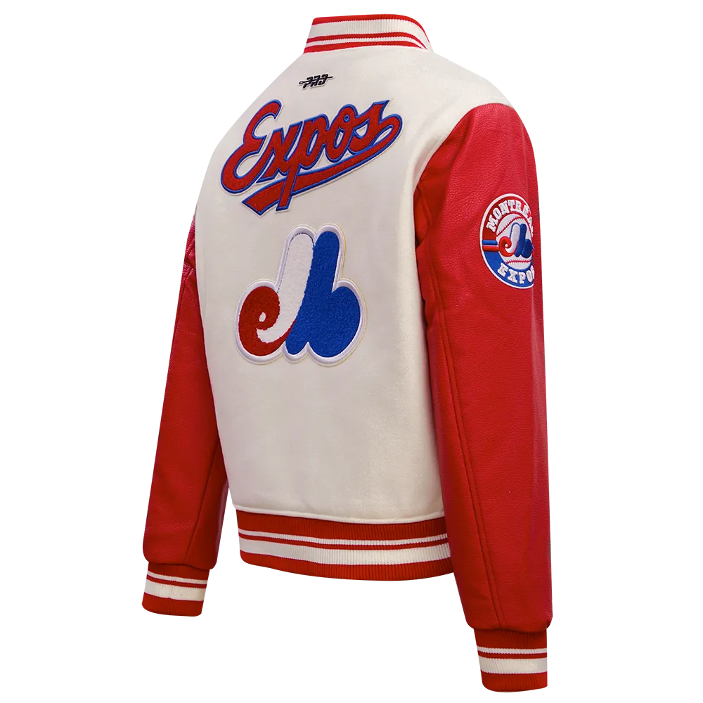 MLB MONTREAL EXPOS RETRO CLASSIC WOMEN'S RIB WOOL VARSITY JACKET (EGGSHELL/ RED)