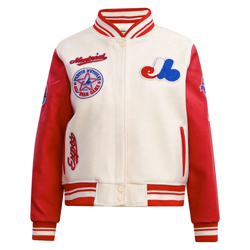 MLB MONTREAL EXPOS RETRO CLASSIC WOMEN'S RIB WOOL VARSITY JACKET (EGGSHELL/ RED)