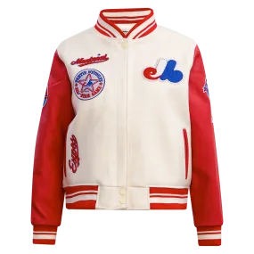 MLB MONTREAL EXPOS RETRO CLASSIC WOMEN'S RIB WOOL VARSITY JACKET (EGGSHELL/ RED)