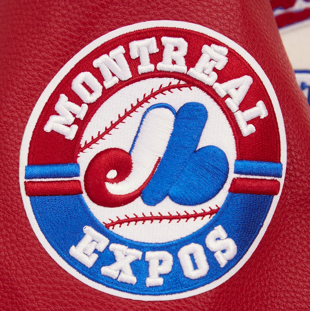 MLB MONTREAL EXPOS RETRO CLASSIC WOMEN'S RIB WOOL VARSITY JACKET (EGGSHELL/ RED)