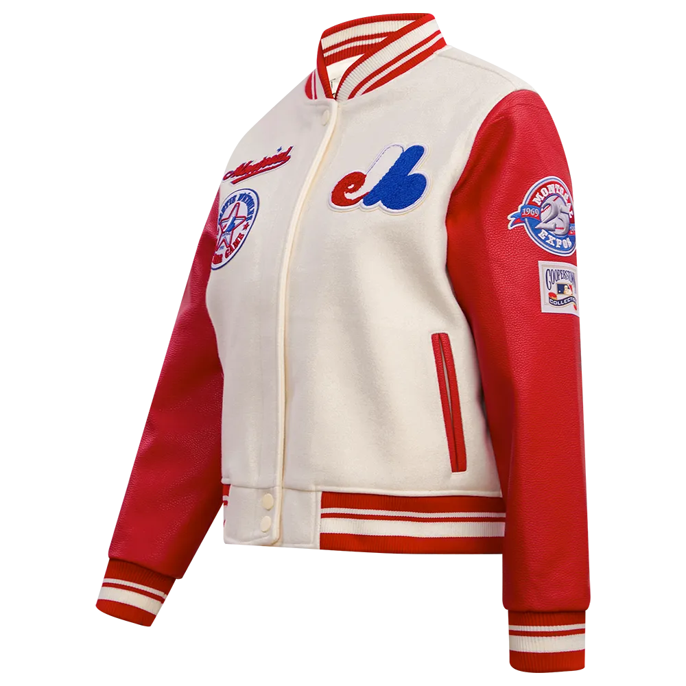 MLB MONTREAL EXPOS RETRO CLASSIC WOMEN'S RIB WOOL VARSITY JACKET (EGGSHELL/ RED)