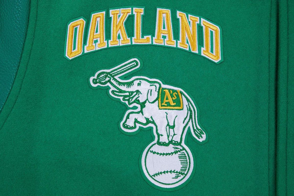 MLB OAKLAND ATHLETICS RETRO CLASSIC MEN'S RIB WOOL VARSITY JACKET (KELLY GREEN)