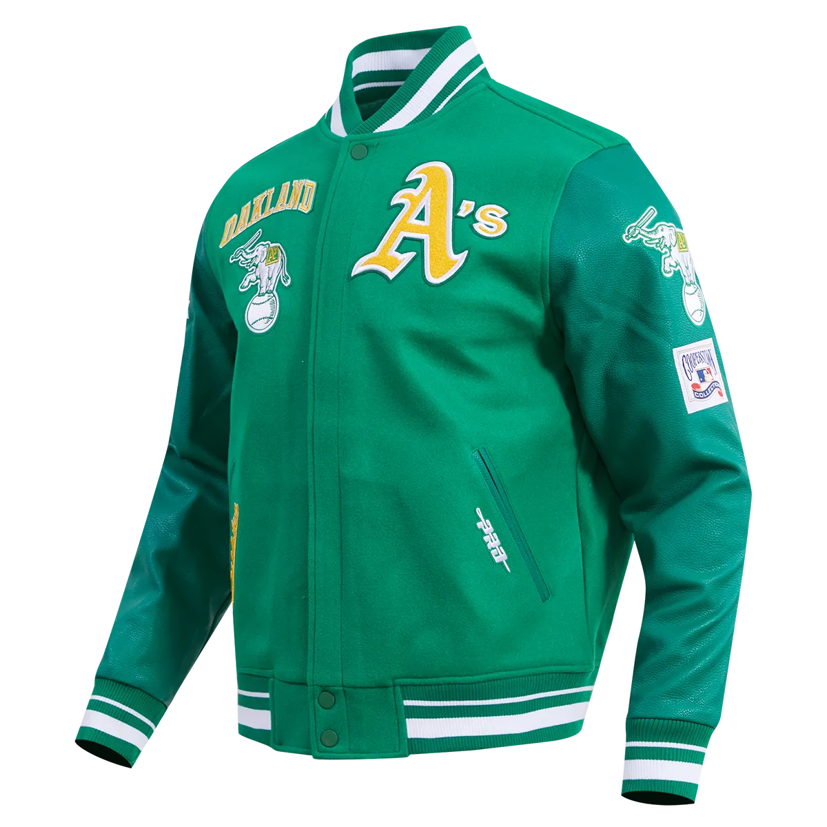 MLB OAKLAND ATHLETICS RETRO CLASSIC MEN'S RIB WOOL VARSITY JACKET (KELLY GREEN)