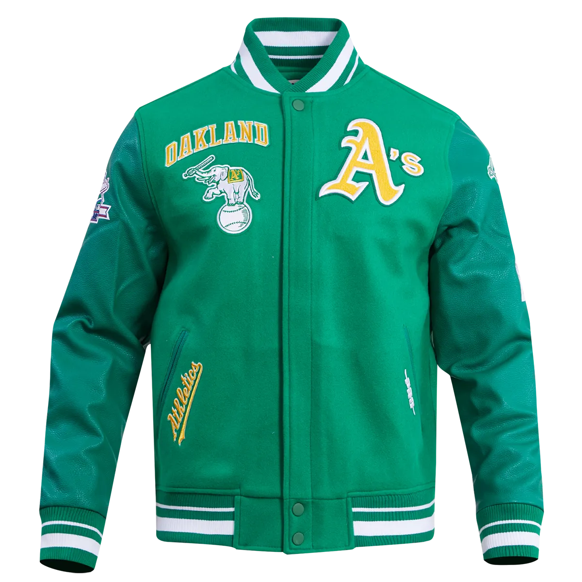 MLB OAKLAND ATHLETICS RETRO CLASSIC MEN'S RIB WOOL VARSITY JACKET (KELLY GREEN)