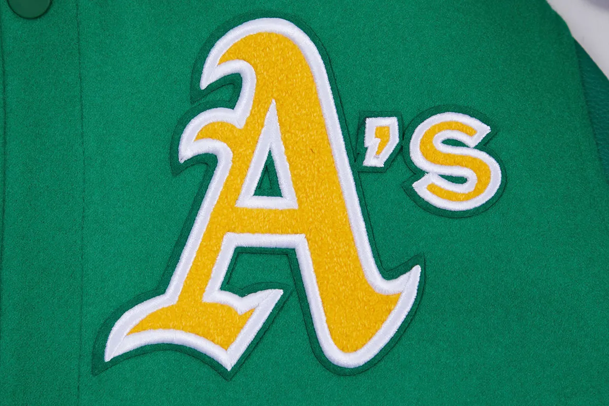 MLB OAKLAND ATHLETICS RETRO CLASSIC MEN'S RIB WOOL VARSITY JACKET (KELLY GREEN)