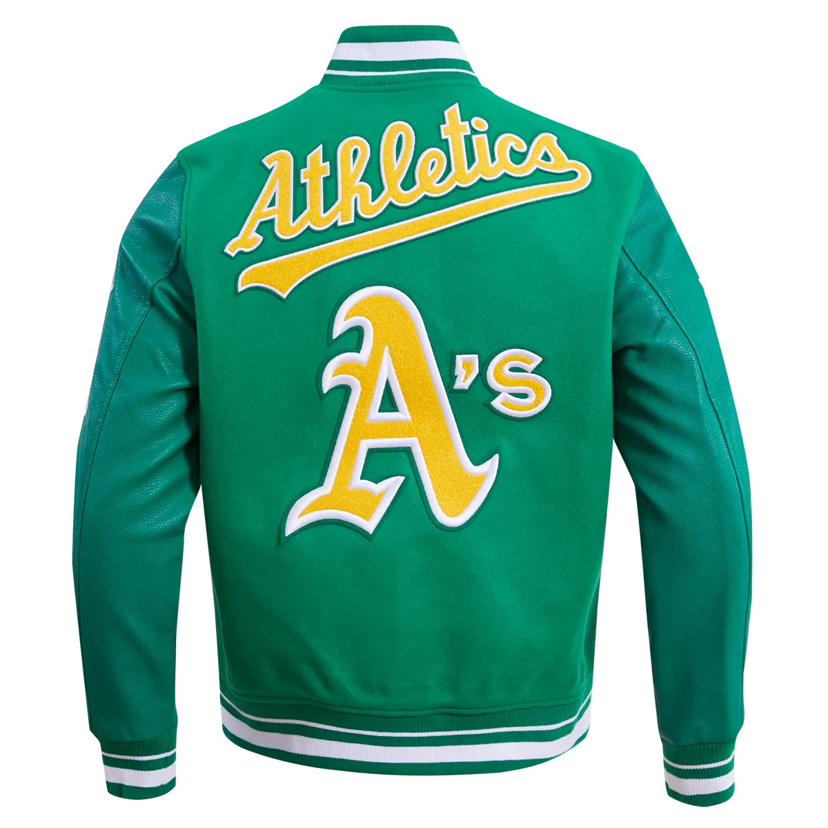 MLB OAKLAND ATHLETICS RETRO CLASSIC MEN'S RIB WOOL VARSITY JACKET (KELLY GREEN)