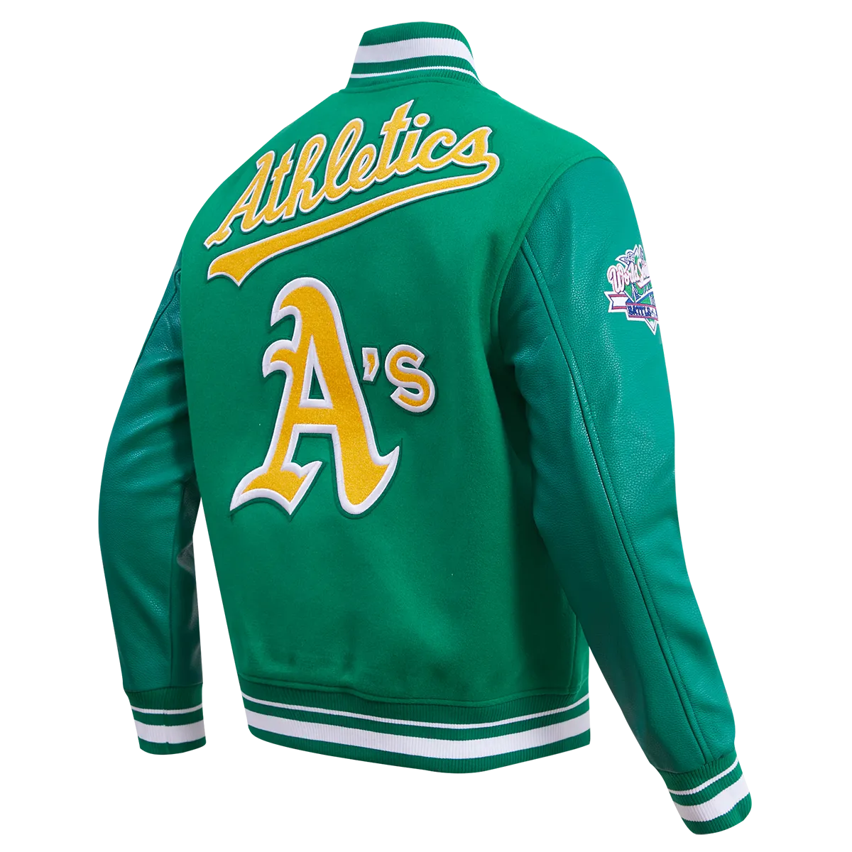 MLB OAKLAND ATHLETICS RETRO CLASSIC MEN'S RIB WOOL VARSITY JACKET (KELLY GREEN)