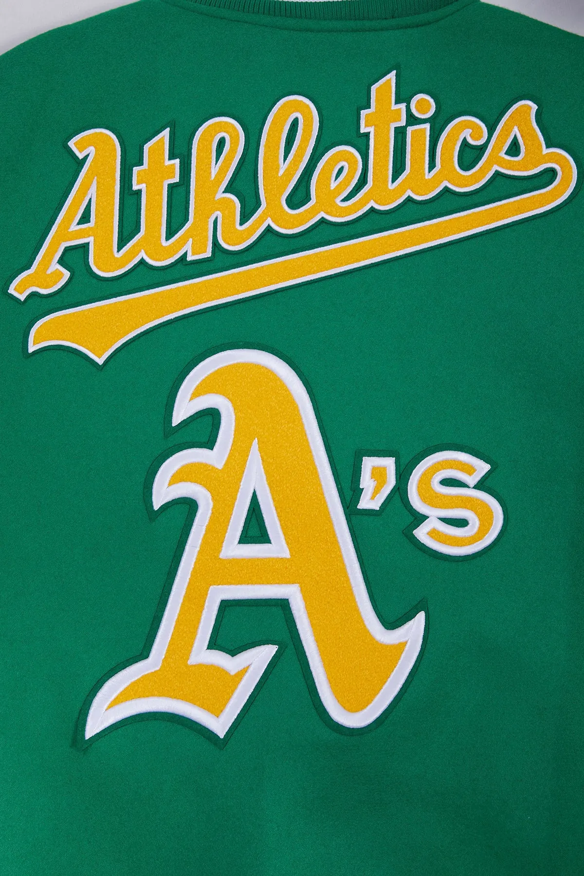 MLB OAKLAND ATHLETICS RETRO CLASSIC MEN'S RIB WOOL VARSITY JACKET (KELLY GREEN)