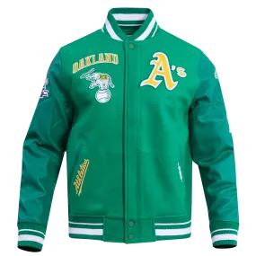 MLB OAKLAND ATHLETICS RETRO CLASSIC MEN'S RIB WOOL VARSITY JACKET (KELLY GREEN)