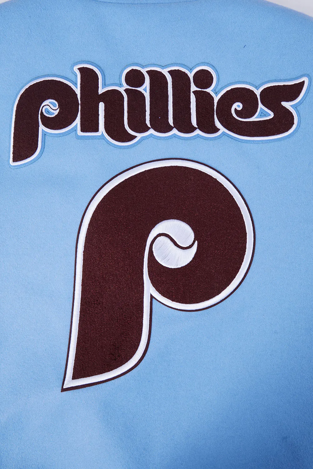 MLB PHILADELPHIA PHILLIES RETRO CLASSIC MEN'S RIB WOOL VARSITY JACKET (UNIVERSITY BLUE/WHITE)