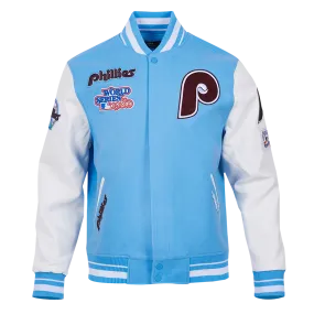 MLB PHILADELPHIA PHILLIES RETRO CLASSIC MEN'S RIB WOOL VARSITY JACKET (UNIVERSITY BLUE/WHITE)