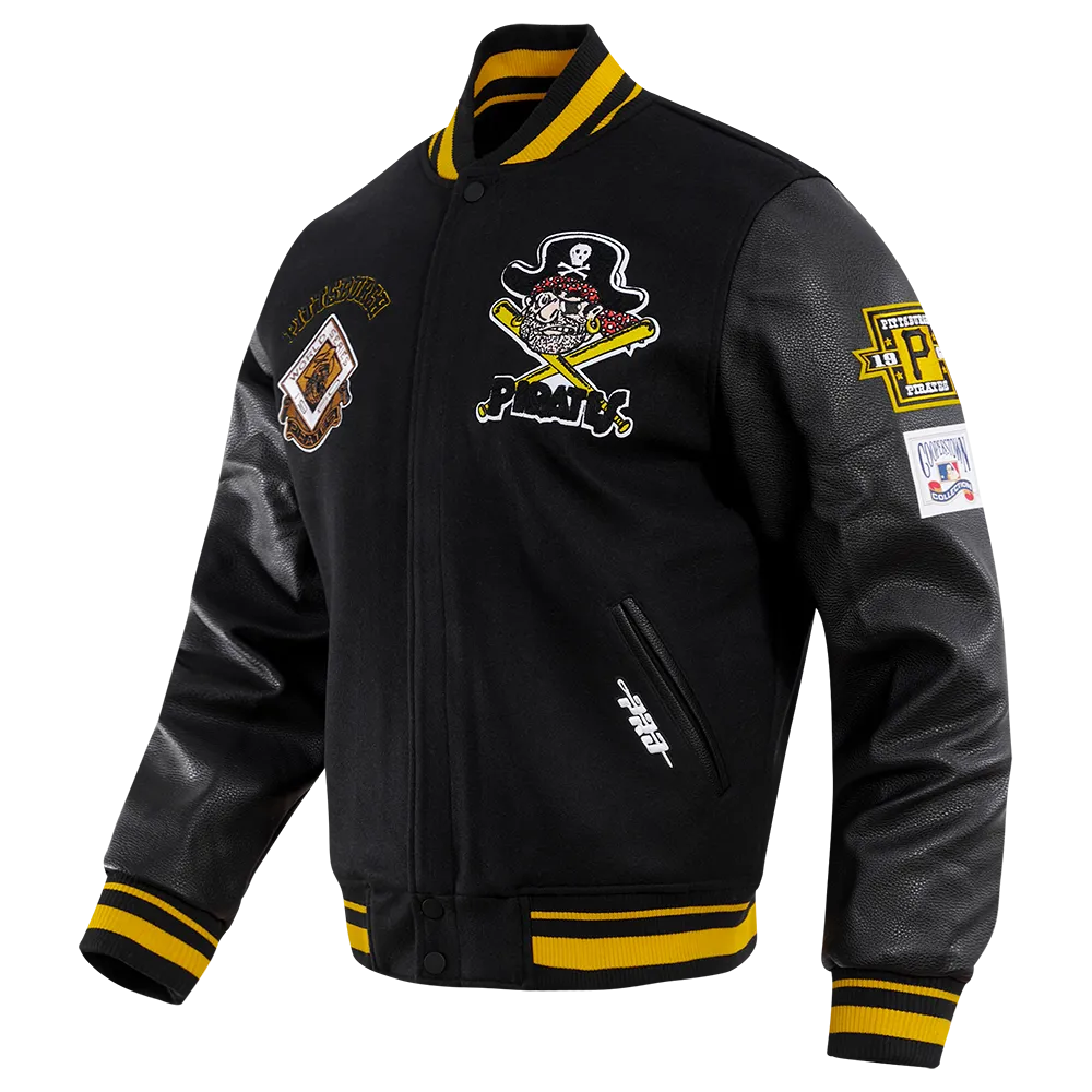 MLB PITTSBURGH PIRATES RETRO CLASSIC MEN'S RIB WOOL VARSITY JACKET (BLACK/YELLOW)