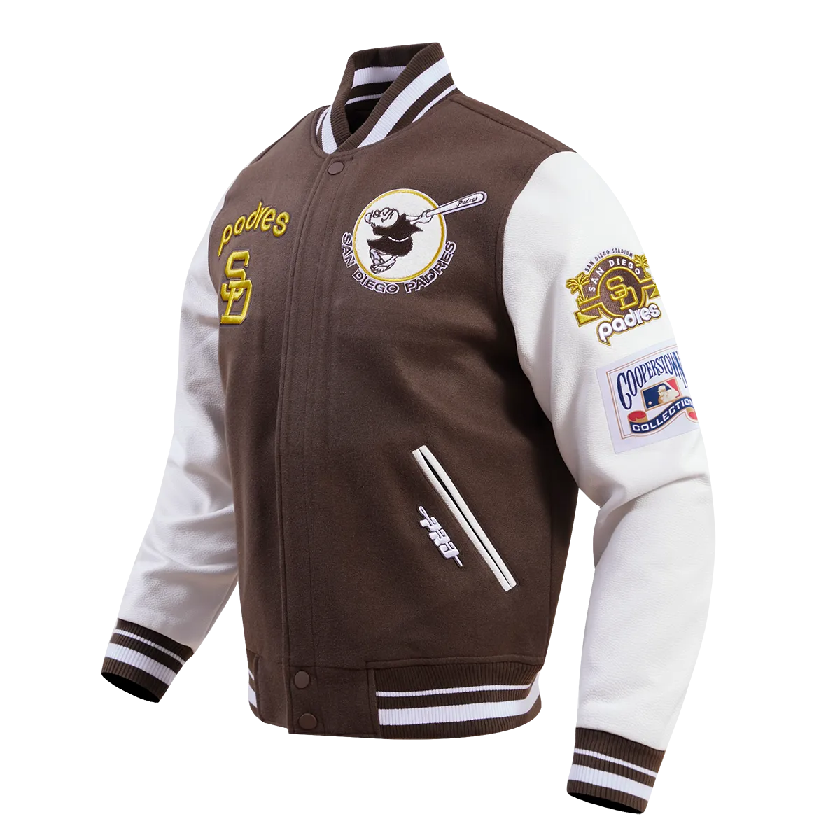 MLB SAN DIEGO PADRES RETRO CLASSIC MEN'S RIB WOOL VARSITY JACKET (BROWN/WHITE)