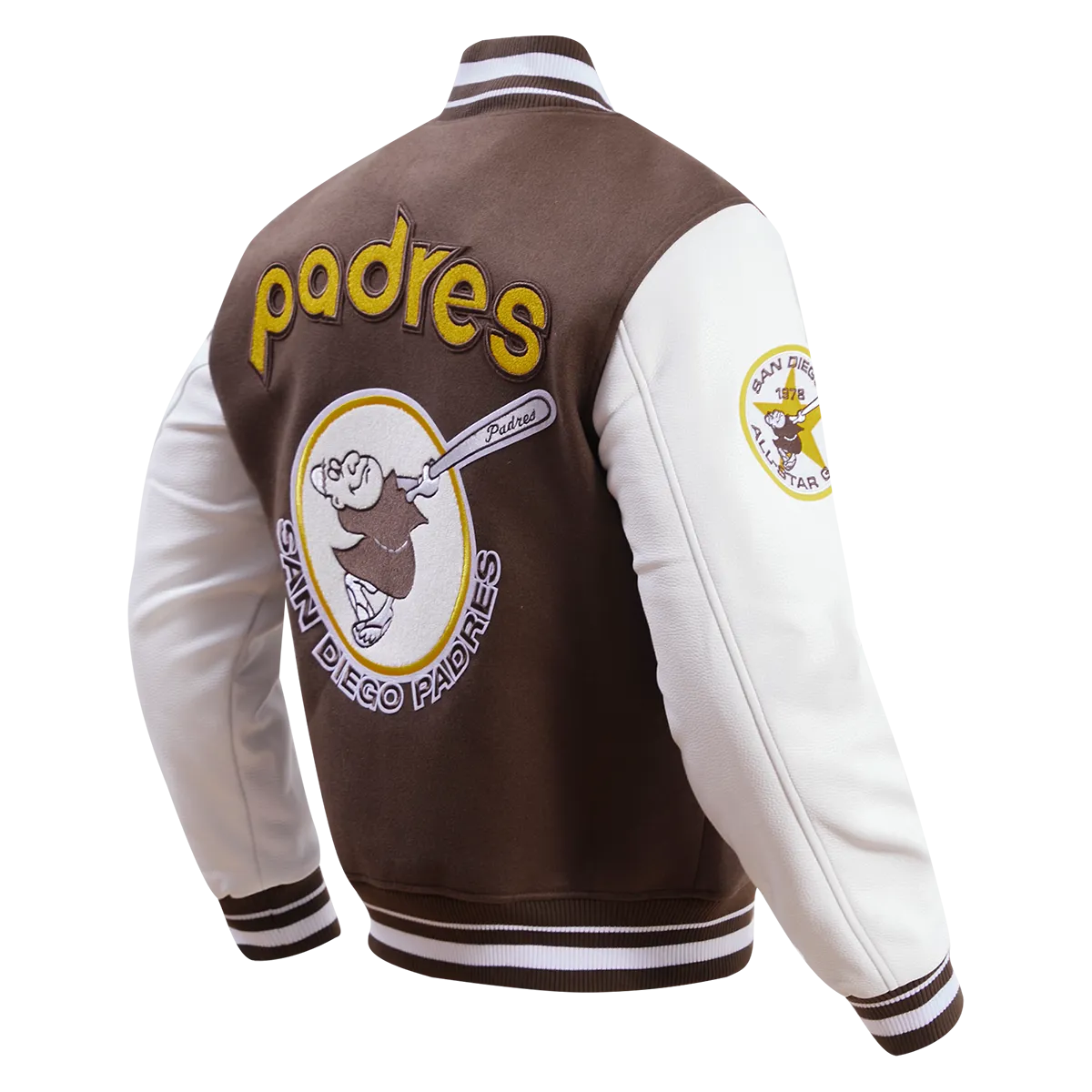 MLB SAN DIEGO PADRES RETRO CLASSIC MEN'S RIB WOOL VARSITY JACKET (BROWN/WHITE)