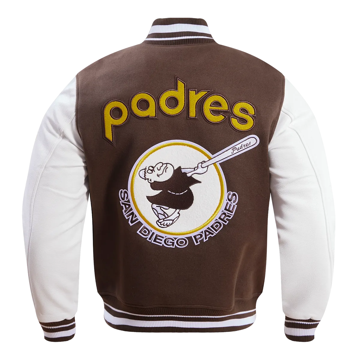 MLB SAN DIEGO PADRES RETRO CLASSIC MEN'S RIB WOOL VARSITY JACKET (BROWN/WHITE)