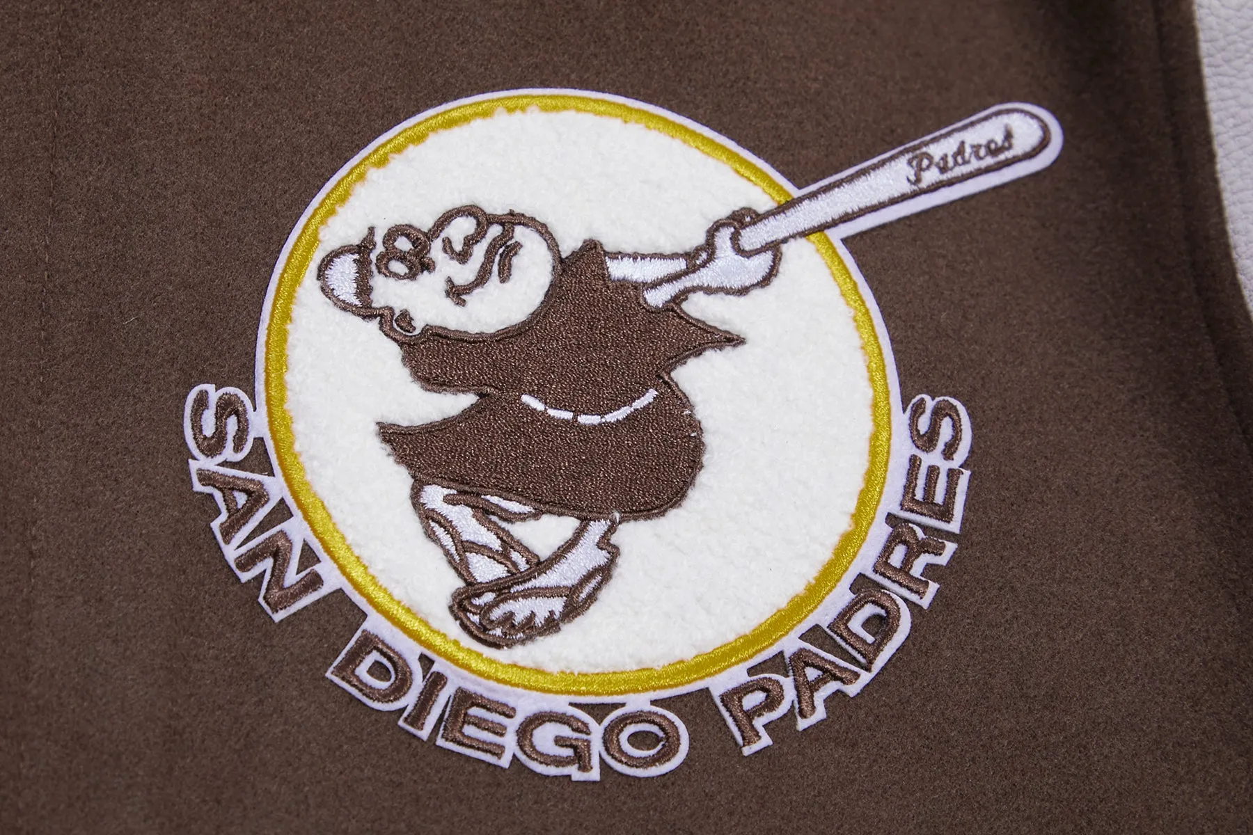 MLB SAN DIEGO PADRES RETRO CLASSIC MEN'S RIB WOOL VARSITY JACKET (BROWN/WHITE)