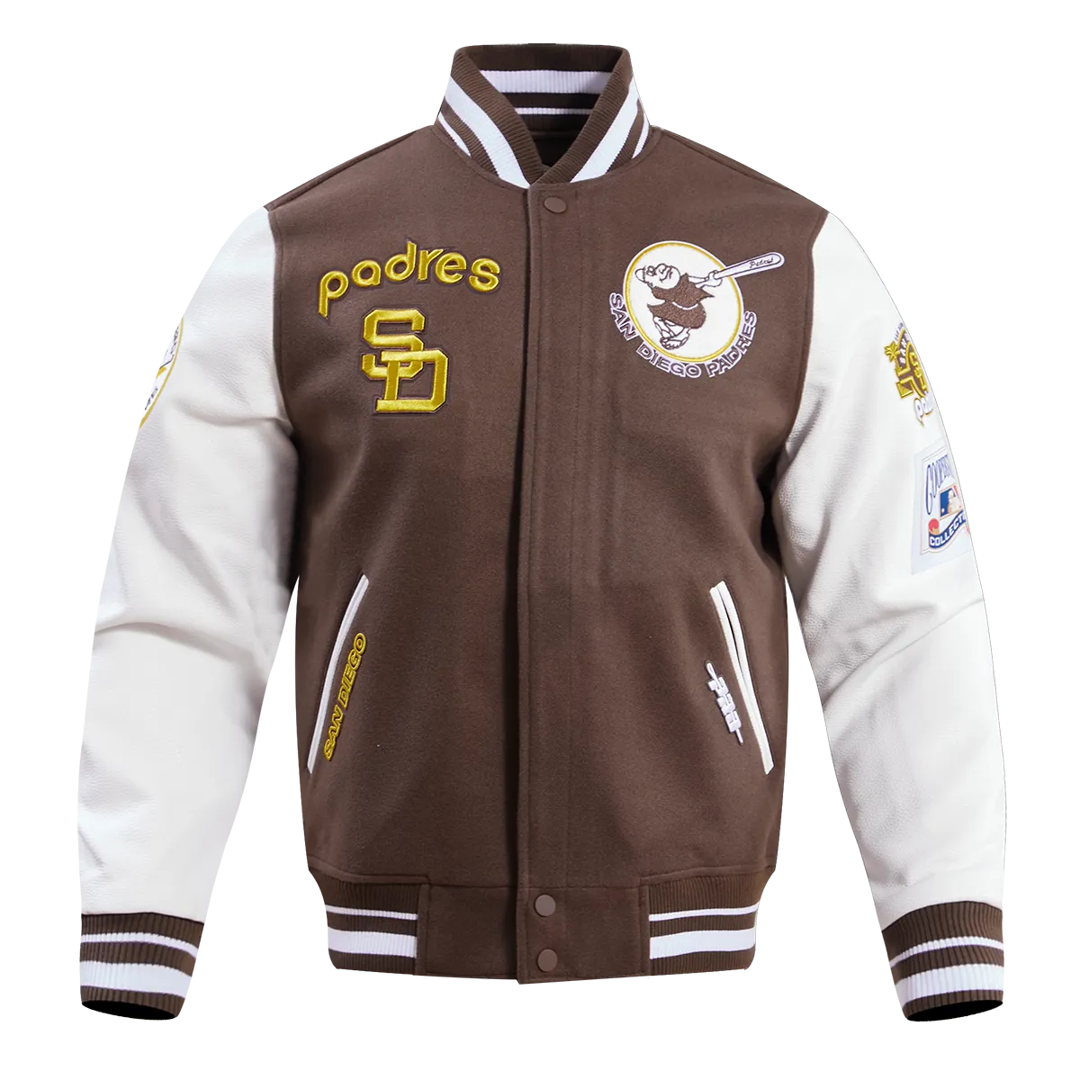 MLB SAN DIEGO PADRES RETRO CLASSIC MEN'S RIB WOOL VARSITY JACKET (BROWN/WHITE)