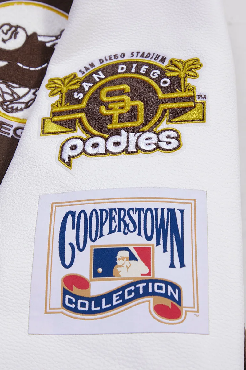 MLB SAN DIEGO PADRES RETRO CLASSIC MEN'S RIB WOOL VARSITY JACKET (BROWN/WHITE)