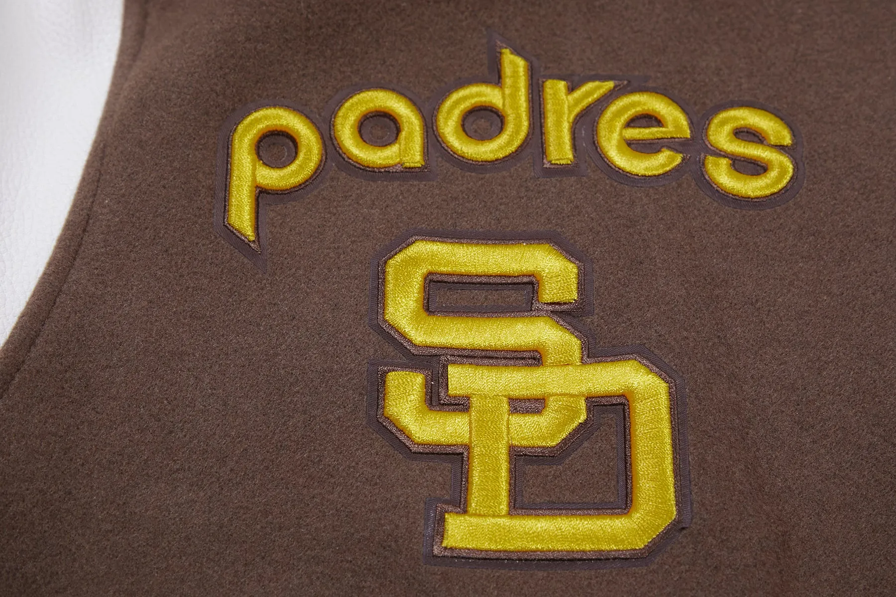 MLB SAN DIEGO PADRES RETRO CLASSIC MEN'S RIB WOOL VARSITY JACKET (BROWN/WHITE)