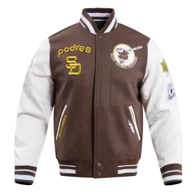 MLB SAN DIEGO PADRES RETRO CLASSIC MEN'S RIB WOOL VARSITY JACKET (BROWN/WHITE)