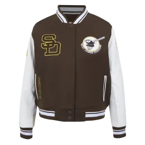 MLB SAN DIEGO PADRES RETRO CLASSIC WOMEN'S RIB WOOL VARSITY JACKET (BROWN/WHITE)