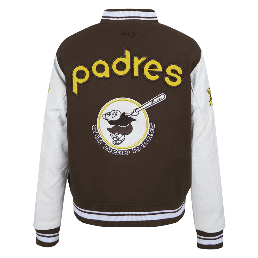 MLB SAN DIEGO PADRES RETRO CLASSIC WOMEN'S RIB WOOL VARSITY JACKET (BROWN/WHITE)