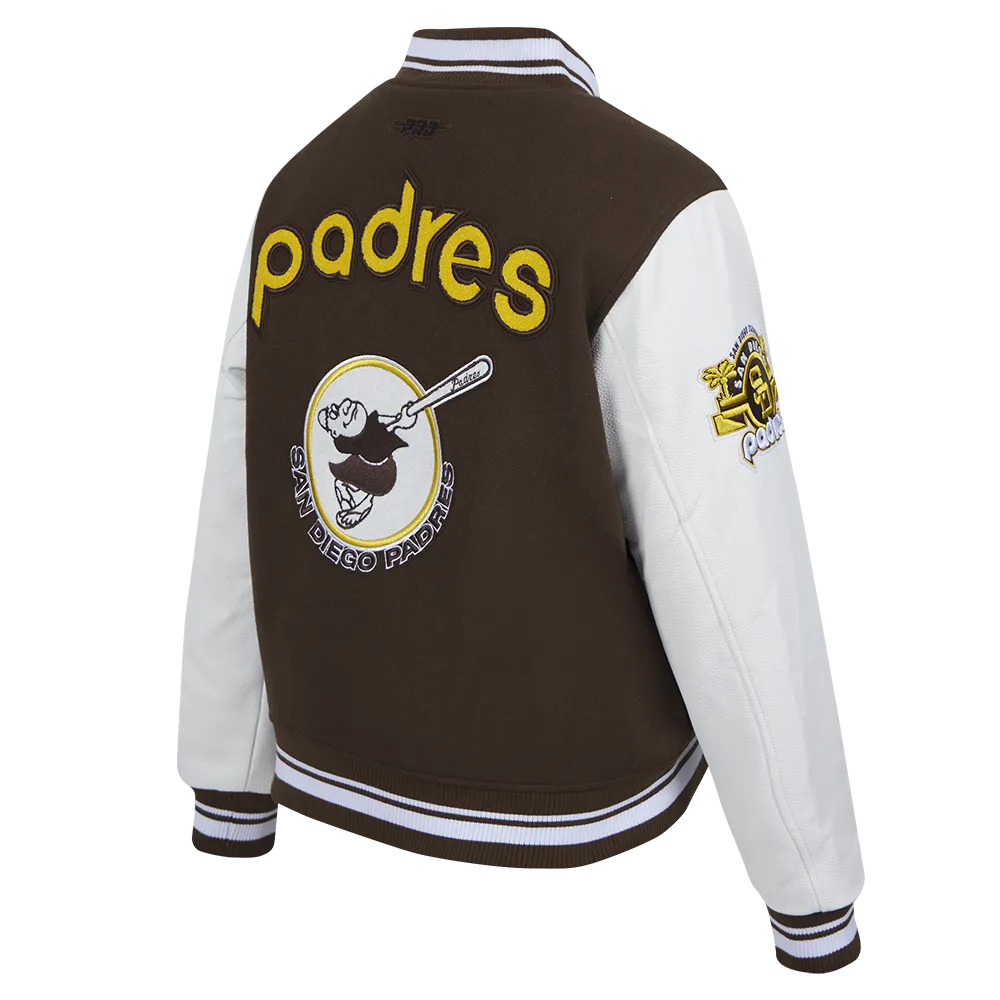 MLB SAN DIEGO PADRES RETRO CLASSIC WOMEN'S RIB WOOL VARSITY JACKET (BROWN/WHITE)