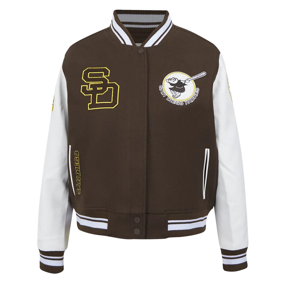 MLB SAN DIEGO PADRES RETRO CLASSIC WOMEN'S RIB WOOL VARSITY JACKET (BROWN/WHITE)