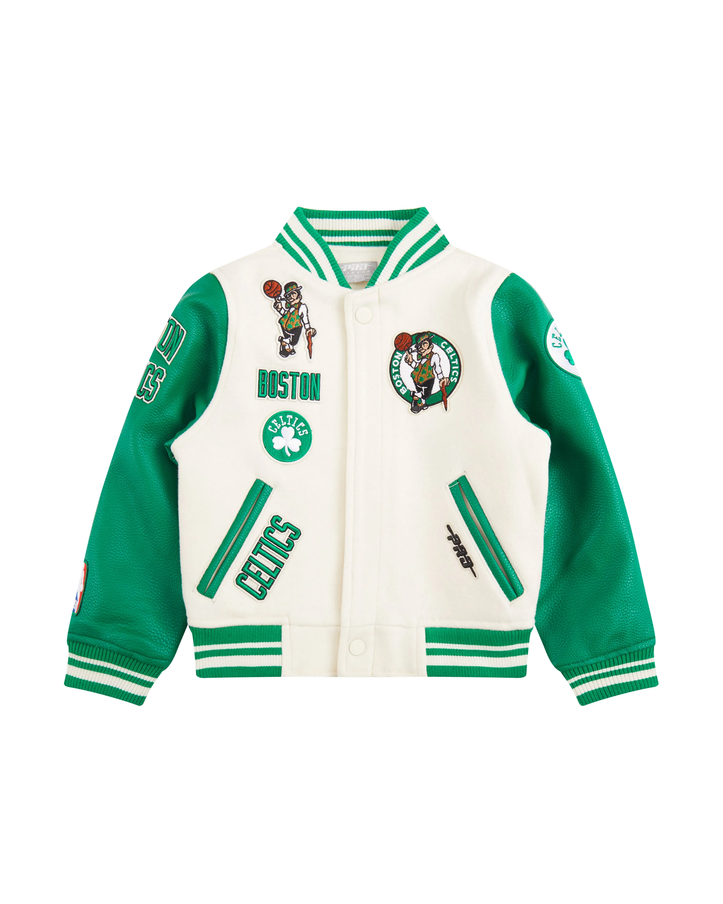 NBA BOSTON CELTICS RETRO CLASSIC TODDLER BOYS RIB WOOL VARSITY JACKET (EGGSHELL/ KELLY GREEN)