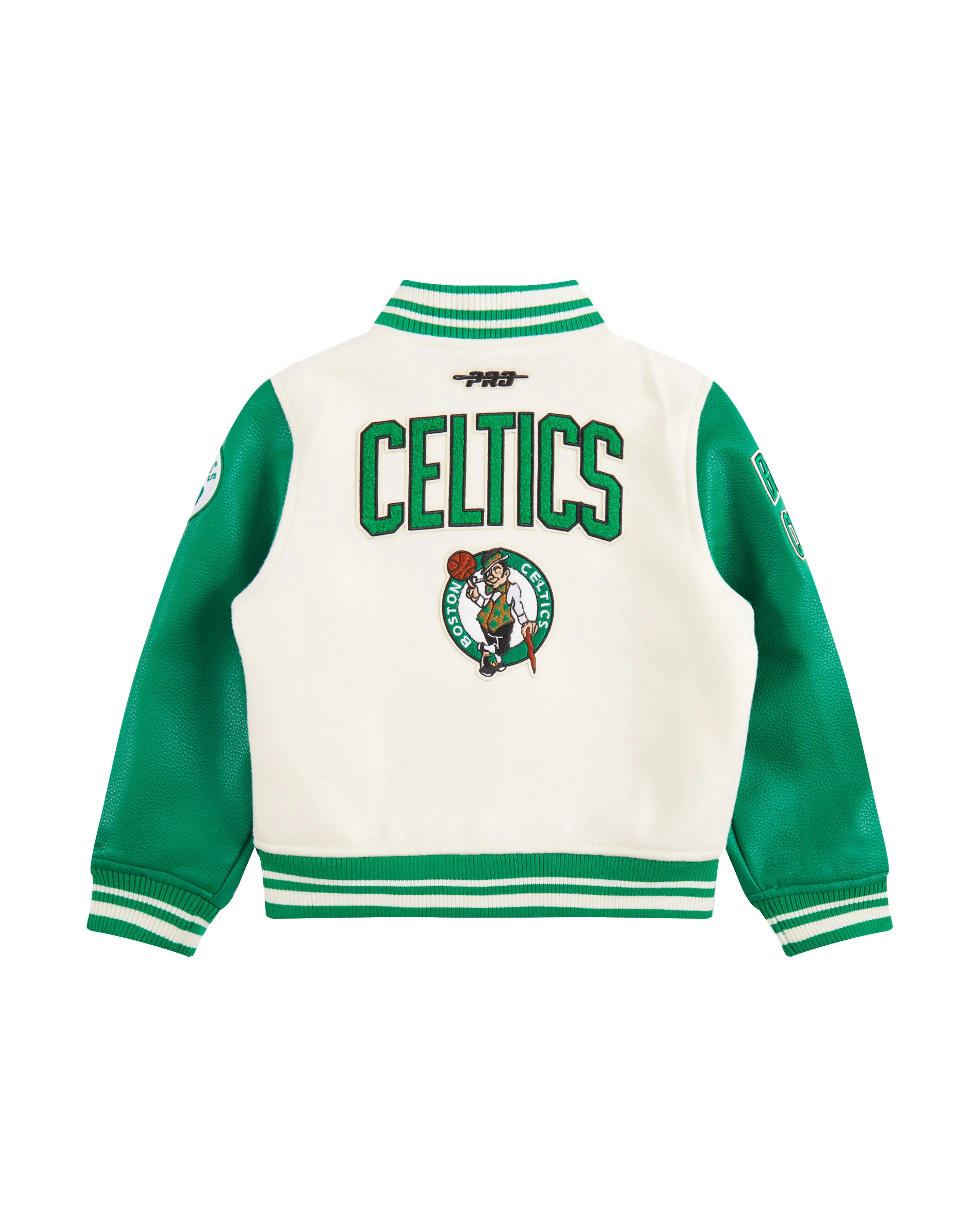 NBA BOSTON CELTICS RETRO CLASSIC TODDLER BOYS RIB WOOL VARSITY JACKET (EGGSHELL/ KELLY GREEN)