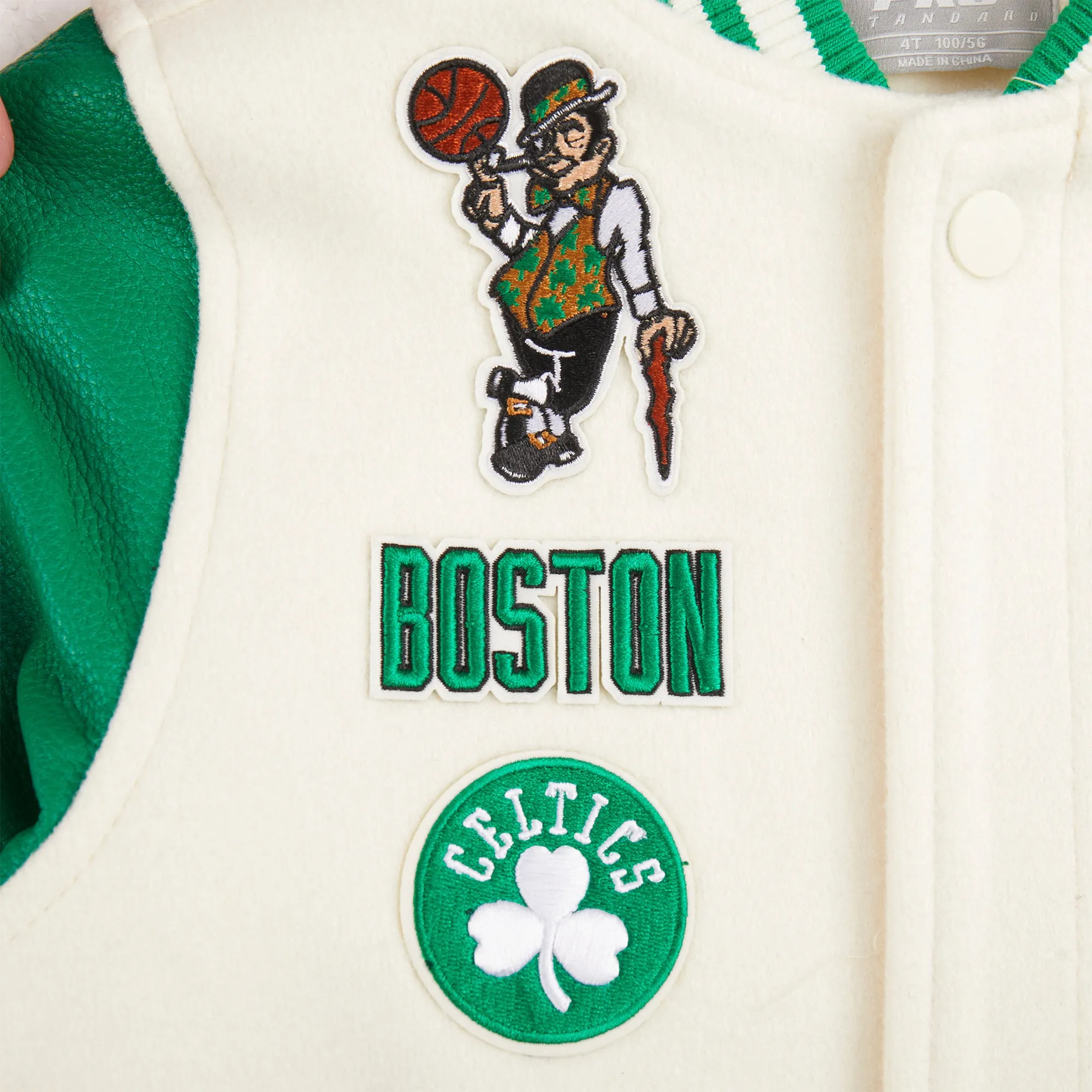 NBA BOSTON CELTICS RETRO CLASSIC TODDLER BOYS RIB WOOL VARSITY JACKET (EGGSHELL/ KELLY GREEN)