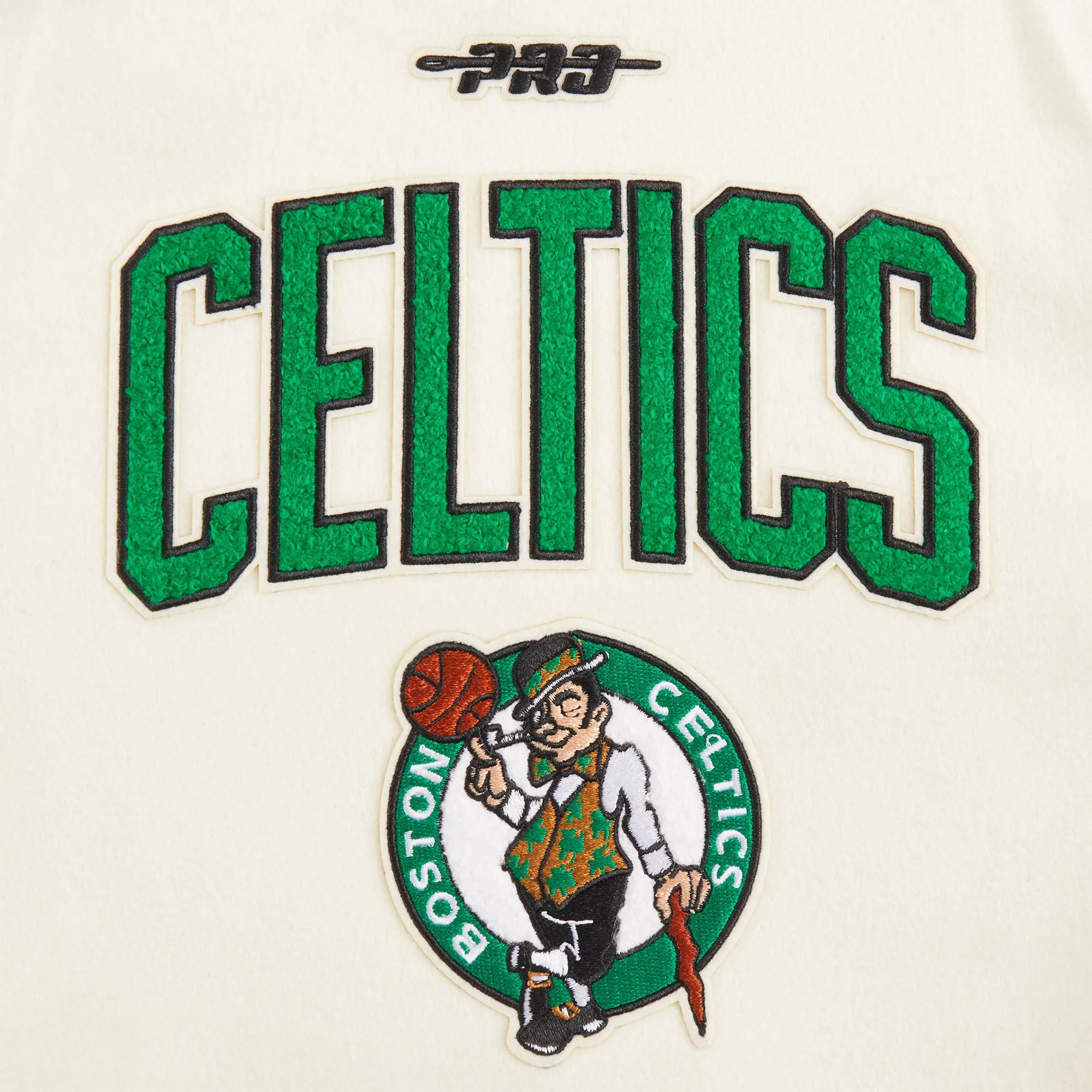 NBA BOSTON CELTICS RETRO CLASSIC TODDLER BOYS RIB WOOL VARSITY JACKET (EGGSHELL/ KELLY GREEN)