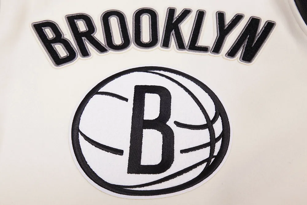 NBA BROOKLYN NETS RETRO CLASSIC MEN'S RIB WOOL VARSITY JACKET (EGGSHELL/ BLACK)