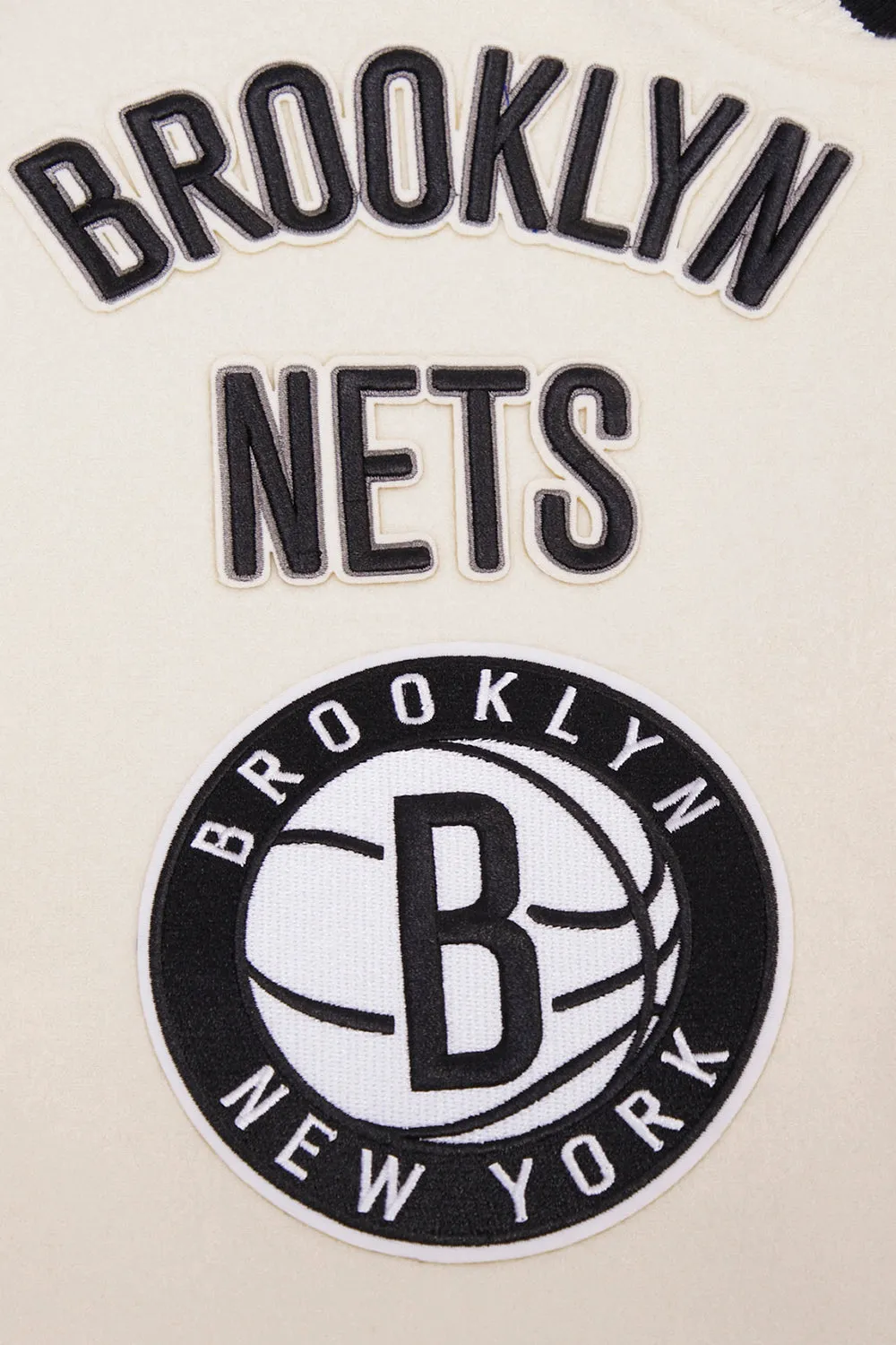 NBA BROOKLYN NETS RETRO CLASSIC MEN'S RIB WOOL VARSITY JACKET (EGGSHELL/ BLACK)