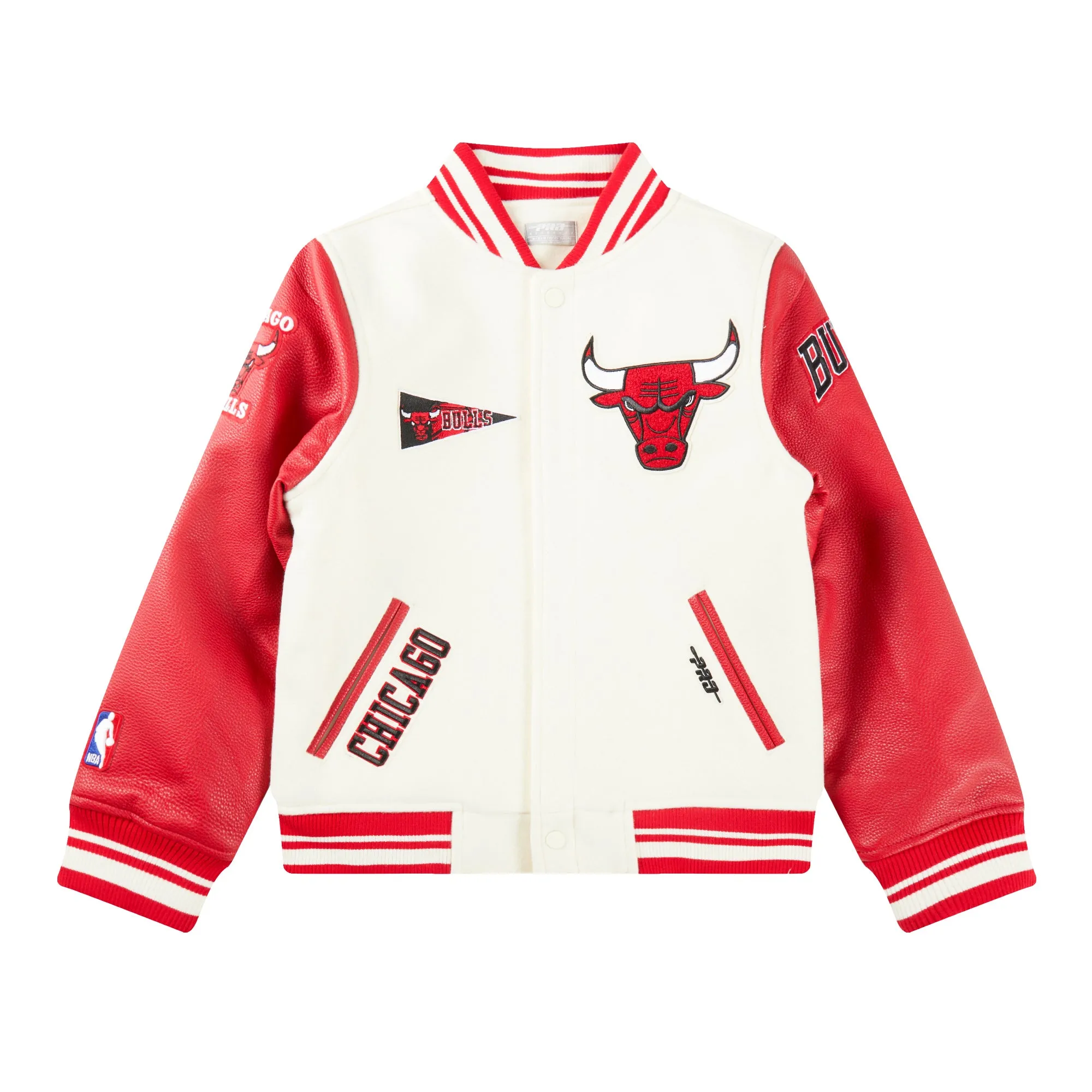 NBA CHICAGO BULLS RETRO CLASSIC BIG BOYS RIB WOOL VARSITY JACKET (EGGSHELL/ RED)